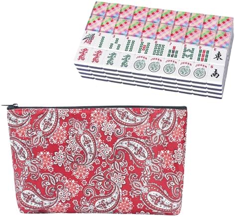 Acrylic tiles with colorful prints and red printed bag