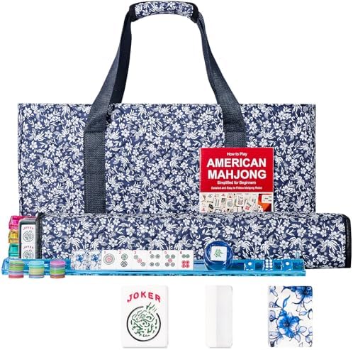 American mahjong set, 166 acrylic tiles with blue prints