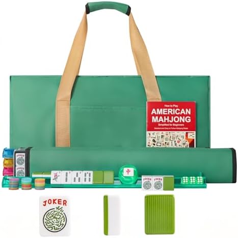 American mahjong set, 166 green tiles with green carrying bag