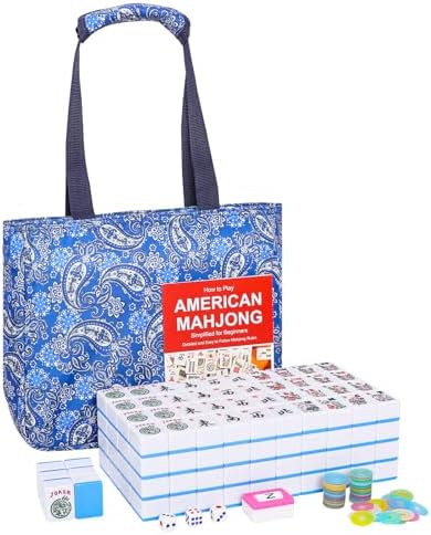 American mahjong set, 166 numbered large blue tiles