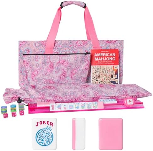American mahjong set, 166 pink tiles with pink printed case