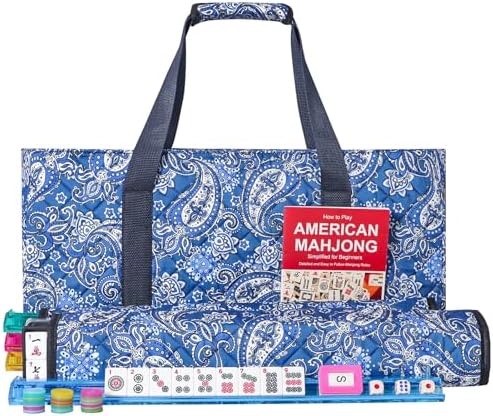 American mahjong set, 166 white tiles with blue printed bag