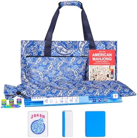 American mahjong set, blue tiles, blue printed bag
