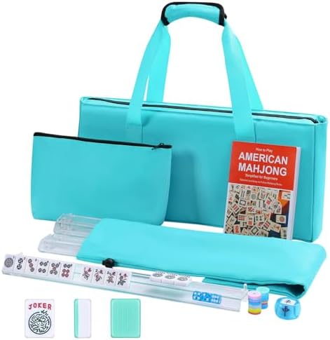 American mahjong set, light green tiles, light blue bag