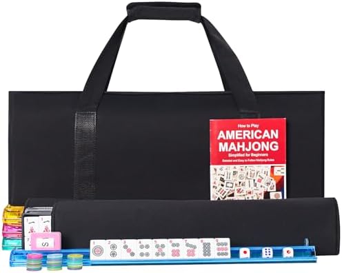 American mahjong set, white tiles, black carrying bag