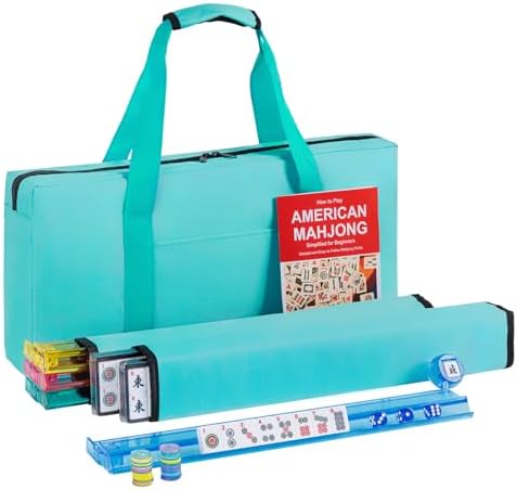 American mahjong set, white tiles, light green carrying bag