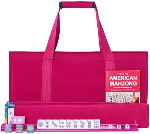 American mahjong set, white tiles, red carrying bag