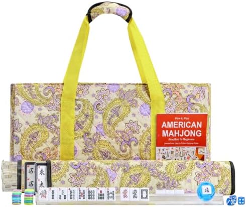 American mahjong set, white tiles, yellow printed bag