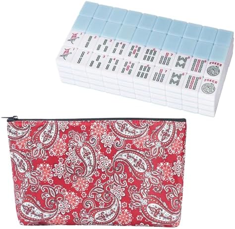 American mahjong tiles, blue, with red printed bag