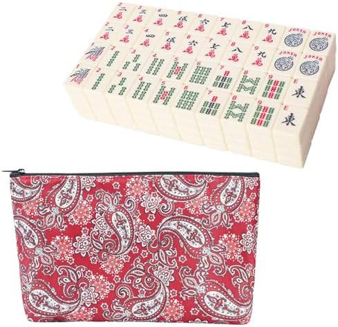 American mahjong tiles, ivory, with red printed bag