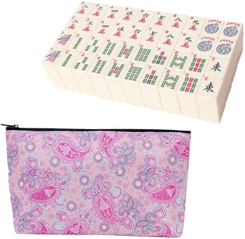 American mahjong tiles, ivory, with soft printed bag