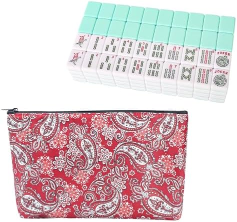 American mahjong tiles, light green, with red printed bag