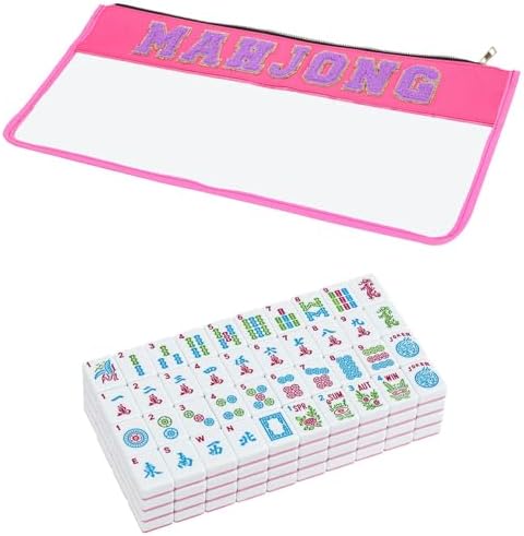 American mahjong tiles, pink, with carrying case