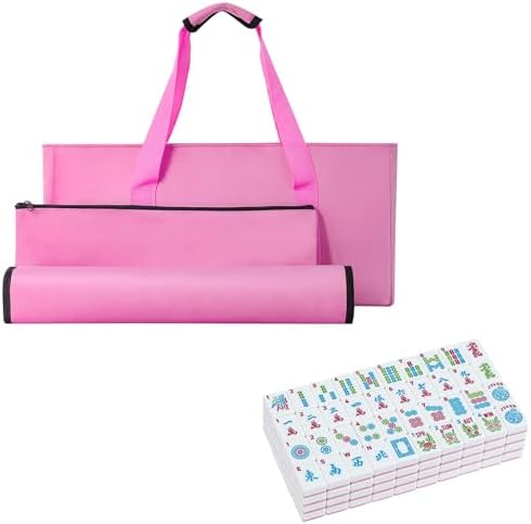 American mahjong tiles, pink, with printed carrying bag