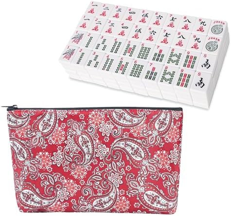 American mahjong tiles, white, with red printed bag