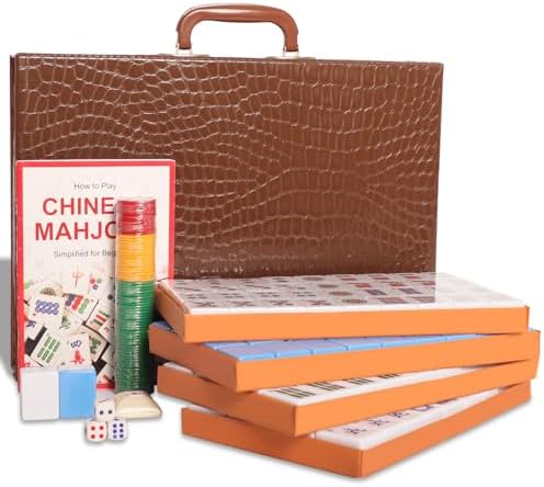 Chinese mahjong set, 146 numbered blue tiles with case