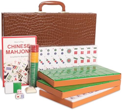 Chinese mahjong set, 146 numbered green tiles with case