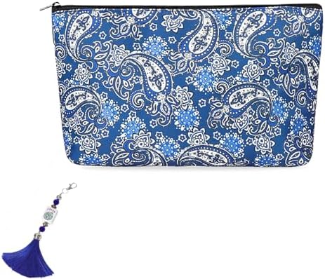 Empty mahjong bag with charm, blue printed