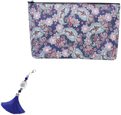 Empty mahjong bag with charm, dark blue printed
