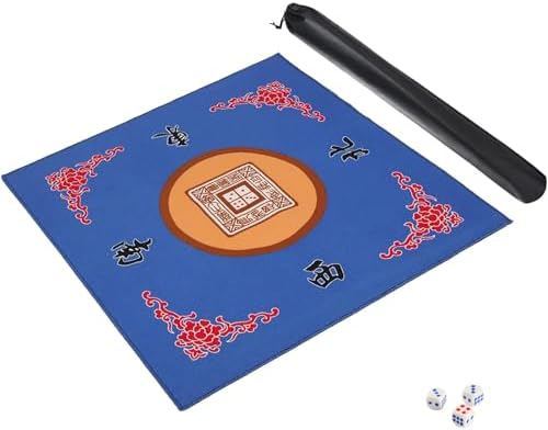 Mahjong mat with 3 dice and carrying bag, blue, 31.5 inches