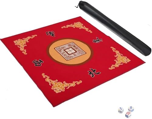 Mahjong mat with three dice, red, 31.5 inches