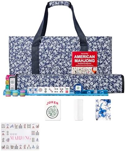 Mahjong set, blue prints, floral bag and tile mixers