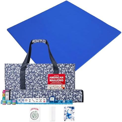 Mahjong set, blue prints, large blue mat with bag