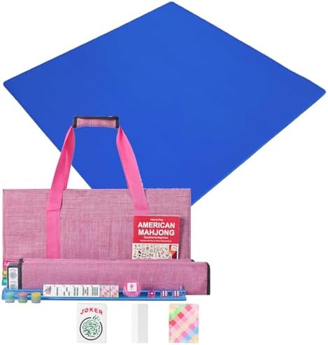 Mahjong set, colorful prints, blue rubber mat