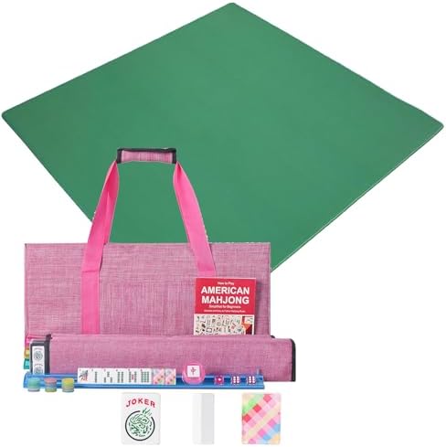 Mahjong set, colorful prints, mat with dice and bag