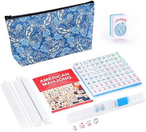 Mini travel mahjong set, 166 blue tiles with 4 racks