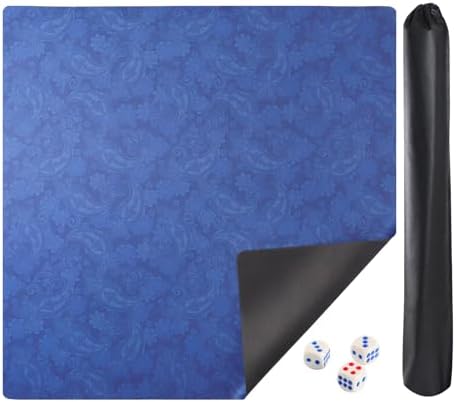 Printed mahjong mat with extra dice, blue, 35 inches