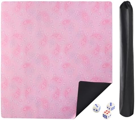 Printed mahjong mat with extra dice, pink, 31.5 inches